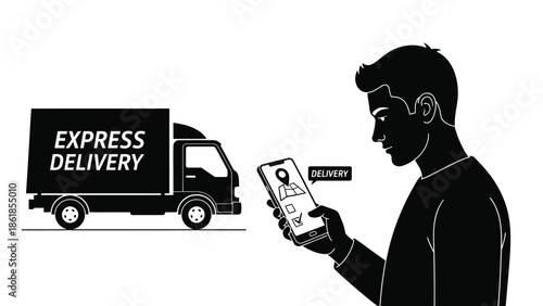 A man tracks his express delivery using a smartphone app in a modern logistics system