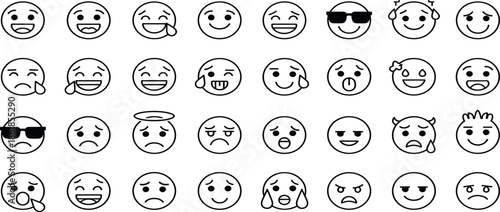 A collection of diverse emoticon faces illustrating various emotions and expressions in a grid layout
