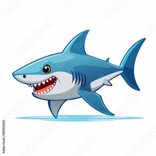 Cartoon shark with open mouth and sharp teeth with transparent background