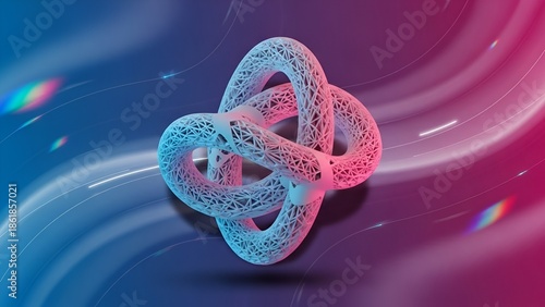 Abstract rendered geometric sculpture with light painting effect on vibrant background