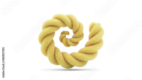 Abstract spiraling soft yellow form on white backdrop creates calming visual for graphics