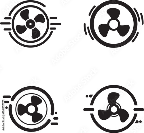 Four different fan blade designs with motion lines