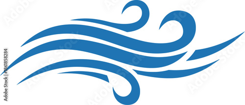 Stylized blue wave or wind flow graphic element symbolizing movement air or aquatic energy in a clean minimal vector design