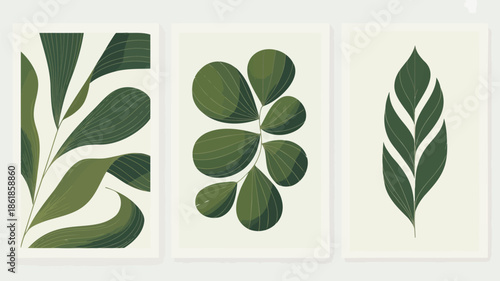 Vibrant green leaves on cream background for nature and wellness designs