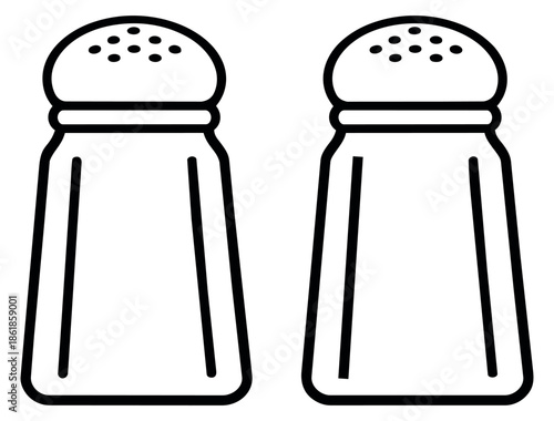 Line art kitchenware set featuring salt and pepper shakers for restaurant and home dining
