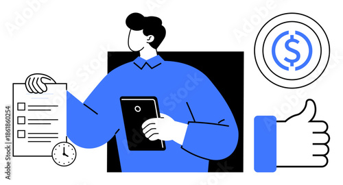 Business productivity concept. Business includes task management, time-efficient planning, and achieving financial success. Business strategies for performance, teamwork, and development. Useful