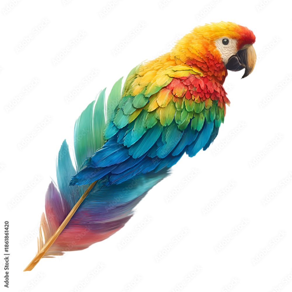 Obraz premium Vibrant parrot feather isolated on transparent background