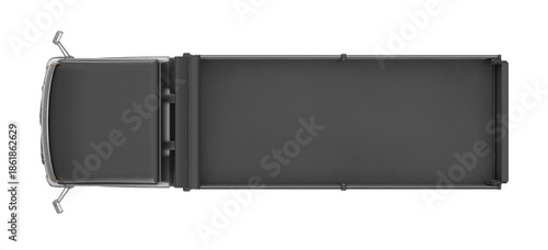 Photos A detailed overhead perspective of a modern flatbed truck, showcasing its cargo