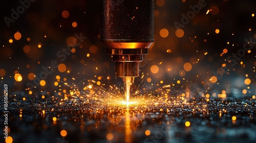 Close - up of Laser Cutting Process with Spark Particles