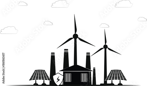 Renewable Energy Power Plant Wind Solar Vector Illustration