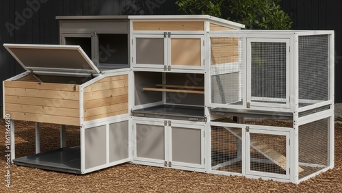Modern Wooden Chicken Coop with Multiple Compartments and Run