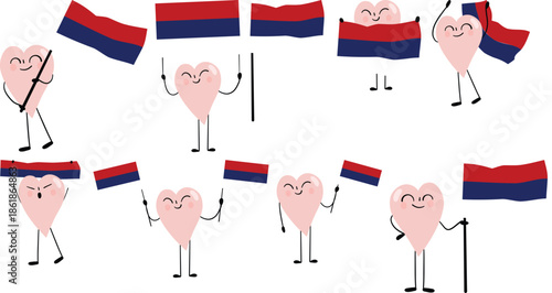 illustration of Serbia flag with heart cartoon character