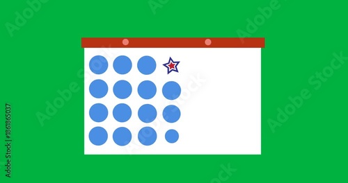 Digital animation of star icon over 4th of july date on calendar against black background