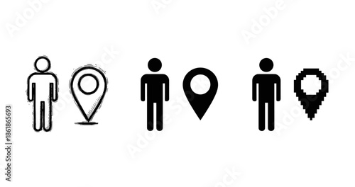 Set of location icons with human figures in various styles
