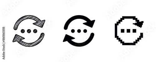 Reload icons: sketched, solid, and pixelated variations