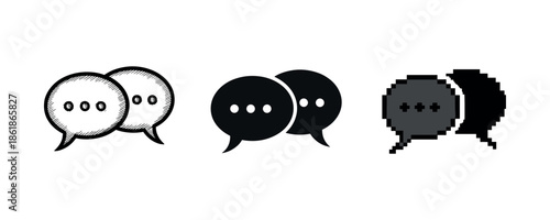 Illustration of speech bubbles with different styles: sketched, solid, pixelated