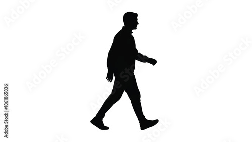 Black Silhouette of a Man Walking Sideways on White Background