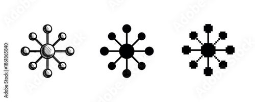 Black and white radial designs: modern, pixelated, abstract graphic elements