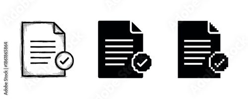 Document and checkmark icons: sketched and solid versions