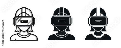 Stylized female avatars wearing vr headsets in three artistic designs