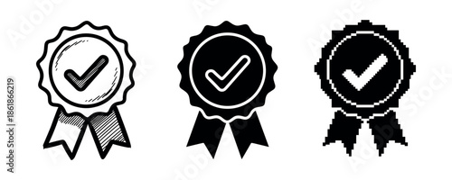 Set of award ribbons with check marks in various styles