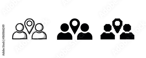 Different styles of group location icons: sketch, solid, pixel
