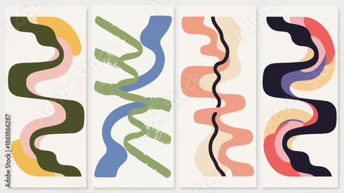 Vibrant abstract art with swirling colorful shapes on white background