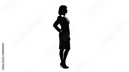 Silhouette of a businesswoman standing sideways on white background