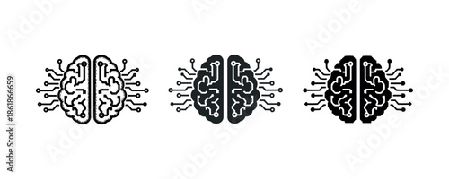 Abstract brain icons with circuit patterns representing artificial intelligence