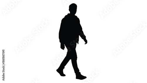 Silhouette of a Person Walking with a Backpack black
