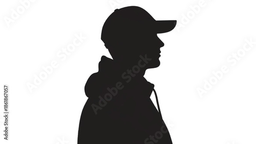 Silhouette of a person wearing a cap and hoodie black