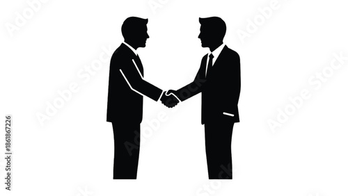 Silhouette of two businessmen shaking hands in suits