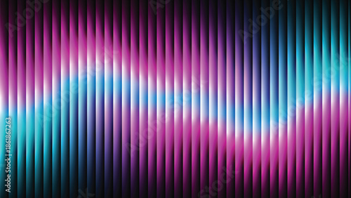 Glass ripple texture with dark gradient background and lilac light streaks. Futuristic distortion, moody abstract glow, reeded vertical blur. Vector illustration EPS