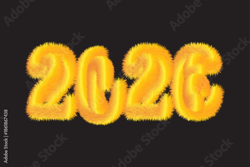 New year 2026,. Golden Shag 2026: Soft Glow 3D Numeric Design