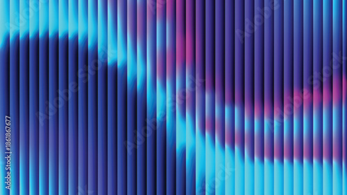 Glass ripple texture with dark gradient background and lilac light streaks. Futuristic distortion, moody abstract glow, reeded vertical blur. Vector illustration EPS