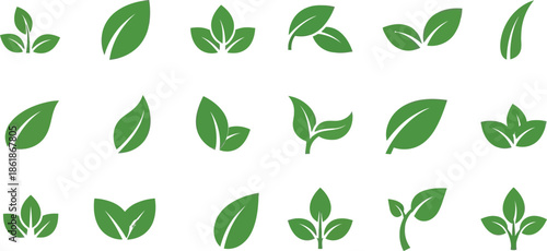 A collection of green leaf icons representing nature and growth