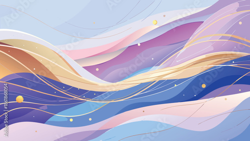 Soft abstract watercolor backdrop adorned with delicate gold lines, creating a harmonious and artistic composition..eps