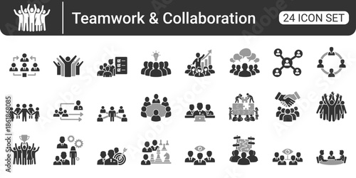 Teamwork and Collaboration Icon Set 24 Business Team, Cooperation and Leadership Icons
