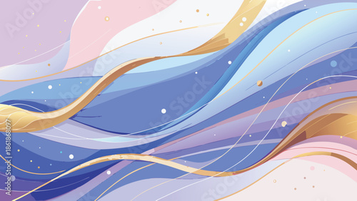 Abstract watercolor background featuring soft hues with elegant gold lines interspersed throughout the design..eps