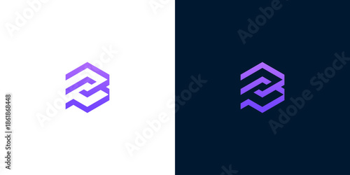 Modern geometric abstract logo design in a vibrant purple hue, symbolizing innovation, progress, and interconnectedness for a forward-thinking brand