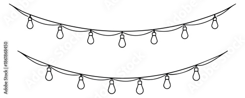 Hand drawn line art string lights set featuring multiple decorative bulbs for celebrations and events