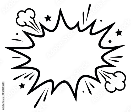 Hand drawn illustration of a comic bubble depicting a sudden burst for graphic design