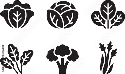 Set of vegetable silhouettes, black and white vector illustration of assorted vegetables, isolated collection for food, farming, and healthy lifestyle concepts