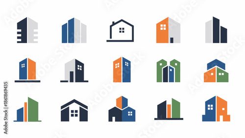 Collection of Various House and Building Icons.