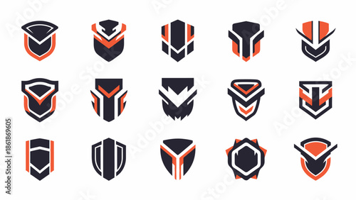 Futuristic Shields with Geometric Designs and Colors.