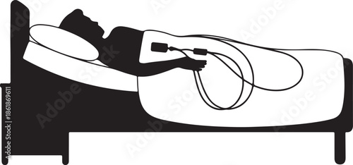 Home dialysis machine and setup silhouette vector art, dialysis machine sits discreetly beside them, showing multitasking