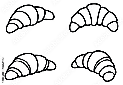 Hand drawn line art croissant set featuring buttery pastries for breakfast and bakery menu design
