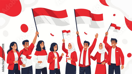 Group of diverse people celebrating with flags in festive atmosphere