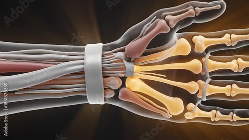 Anatomical 3D Animation: Wrist Extensor Retinaculum and Tendons Traveling Through Carpal Tunnel