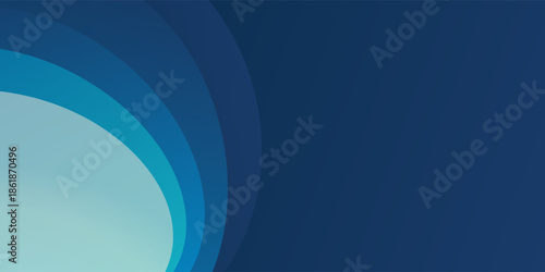 Modern minimalistic abstract background featuring concentric curved shapes in blue gradient from light cyan to deep navy. Ideal for corporate presentations, website headers, digital marketing material